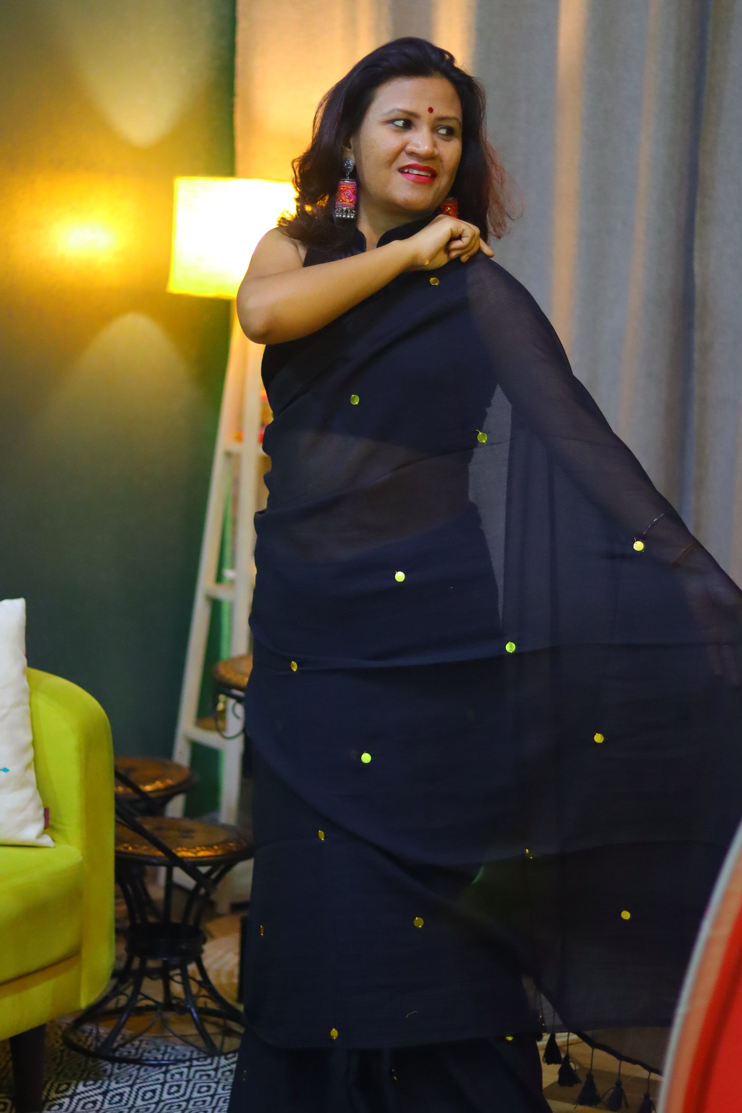 Dark night chumki saree