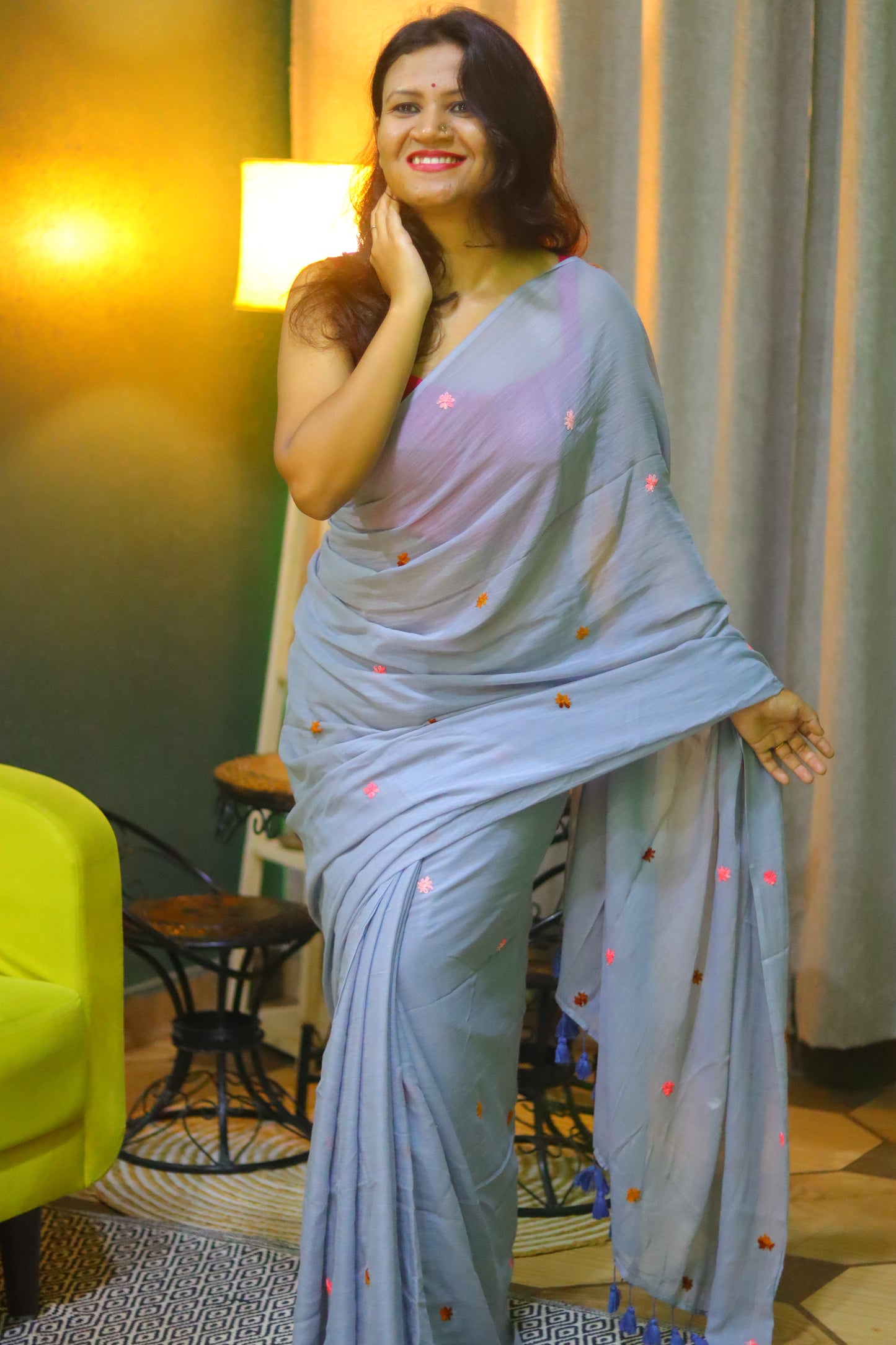 Argentinian Blue embroidery saree