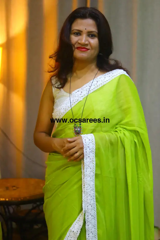 Pastel green chikankari lace
