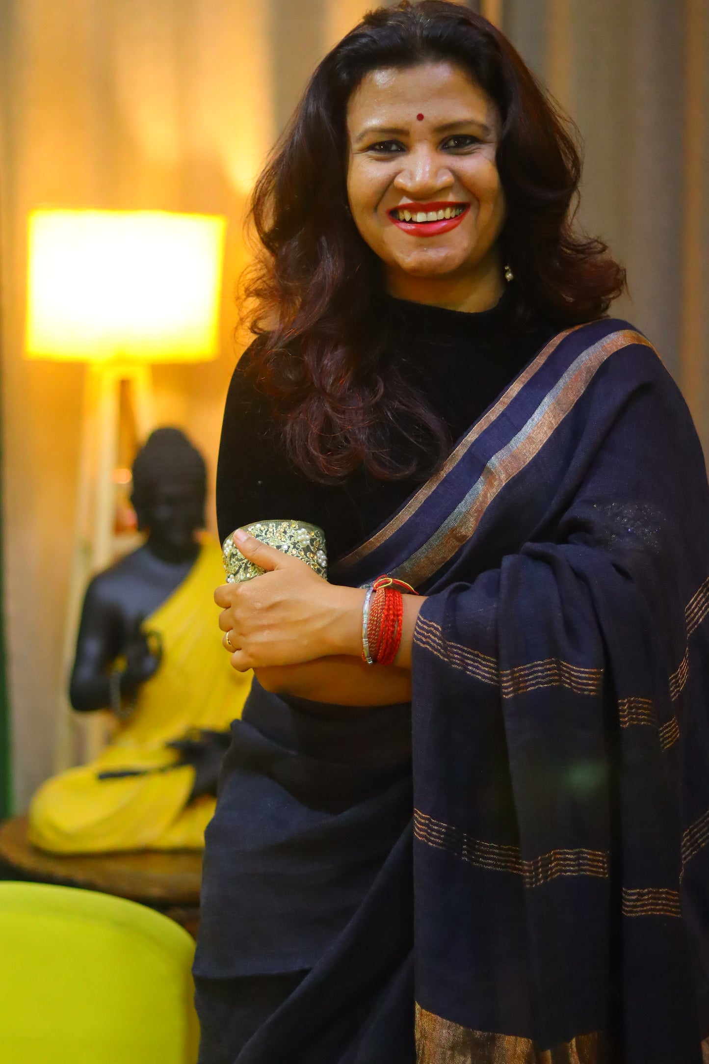 Tamra kanya- Black linen saree