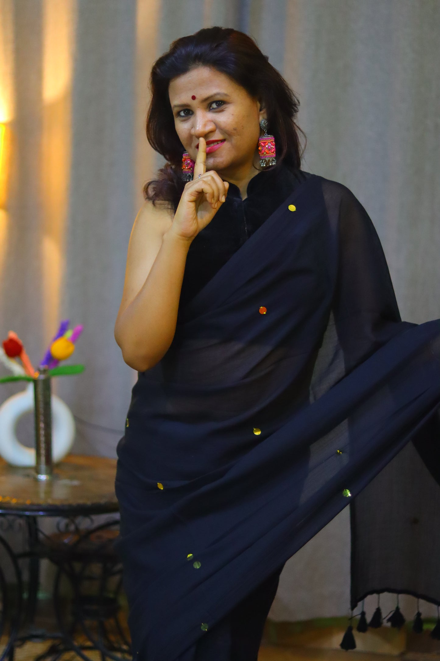 Dark night chumki saree