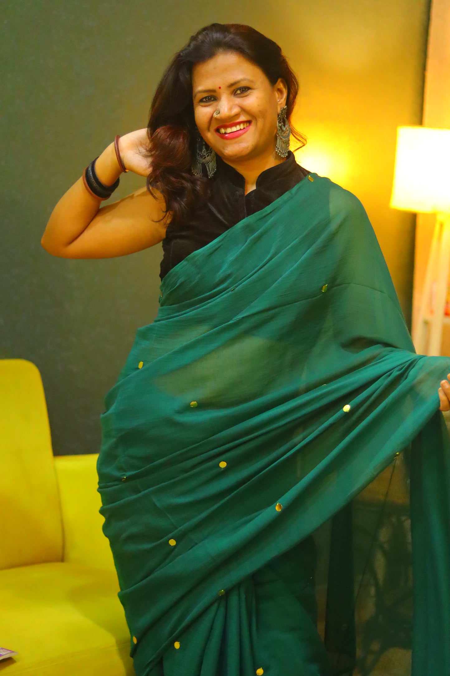 Pine green sparkle saree