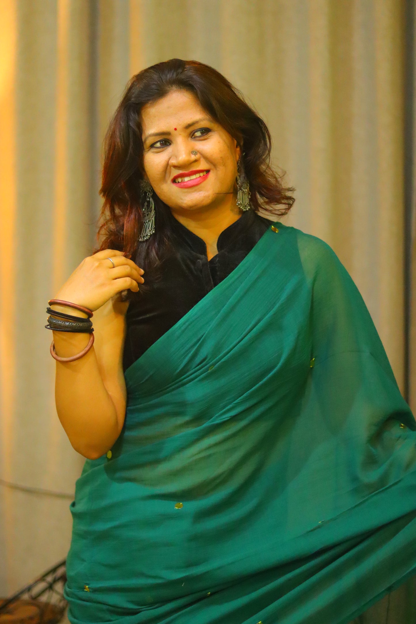 Pine green sparkle saree