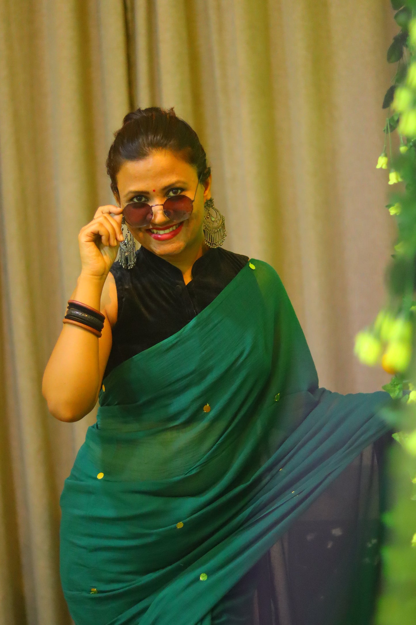 Pine green sparkle saree