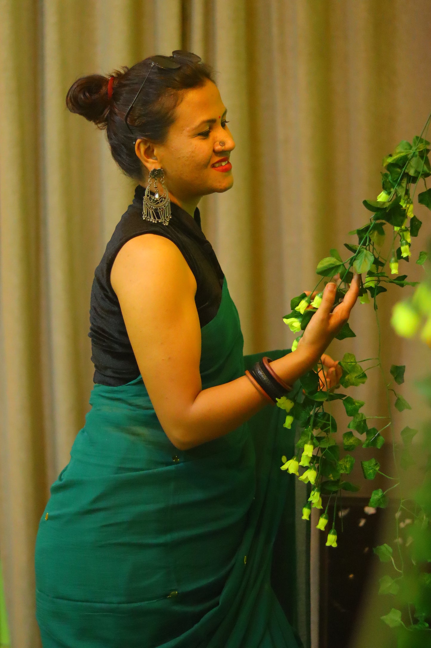 Pine green sparkle saree