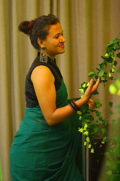 Pine green sparkle saree