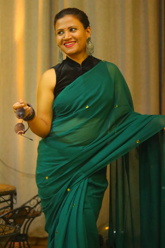 Pine green sparkle saree