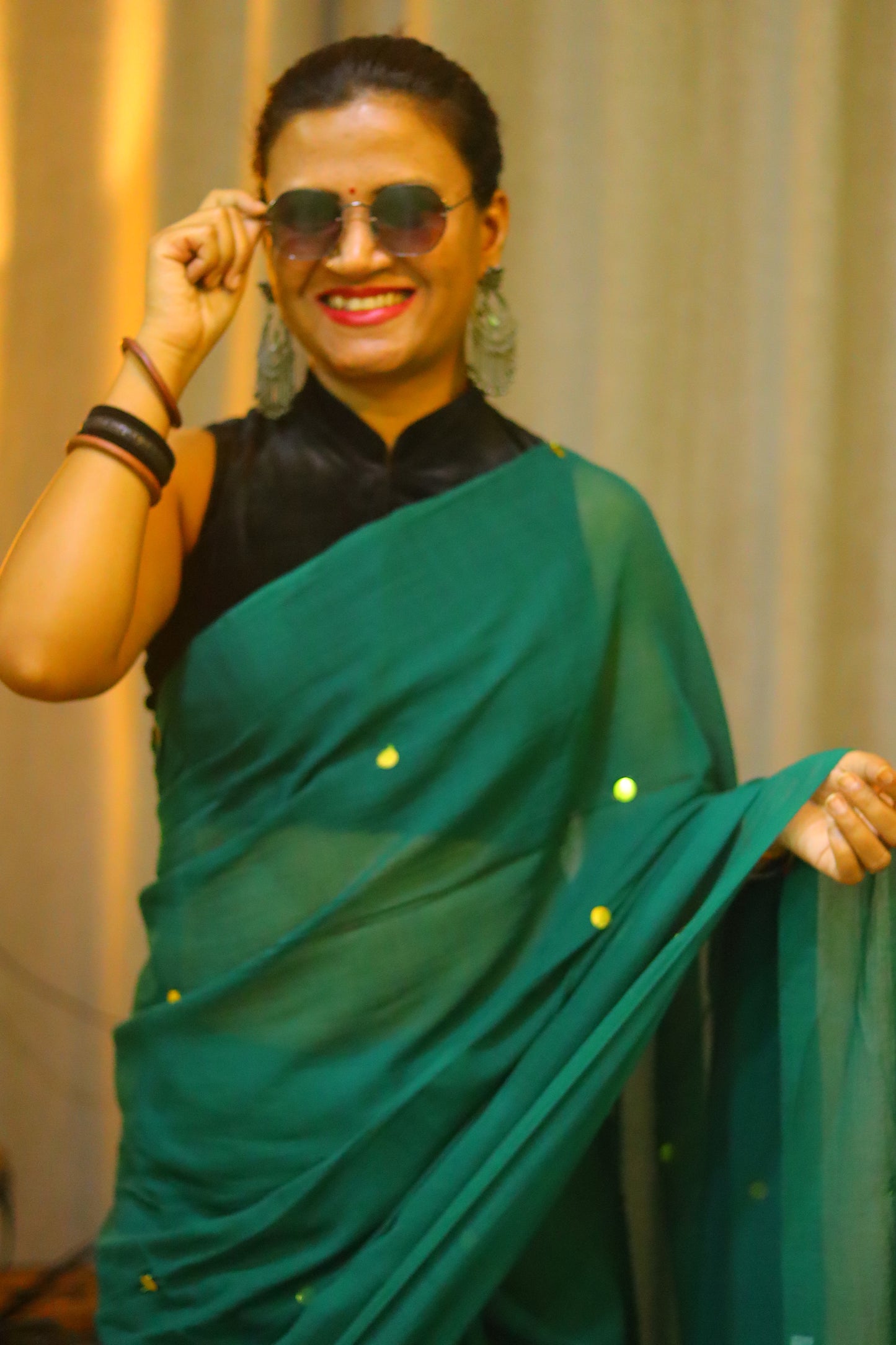 Pine green sparkle saree