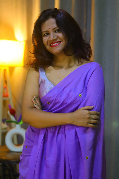 French purple chumki saree