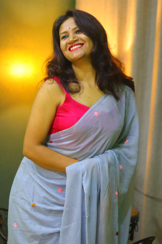 Argentinian Blue embroidery saree