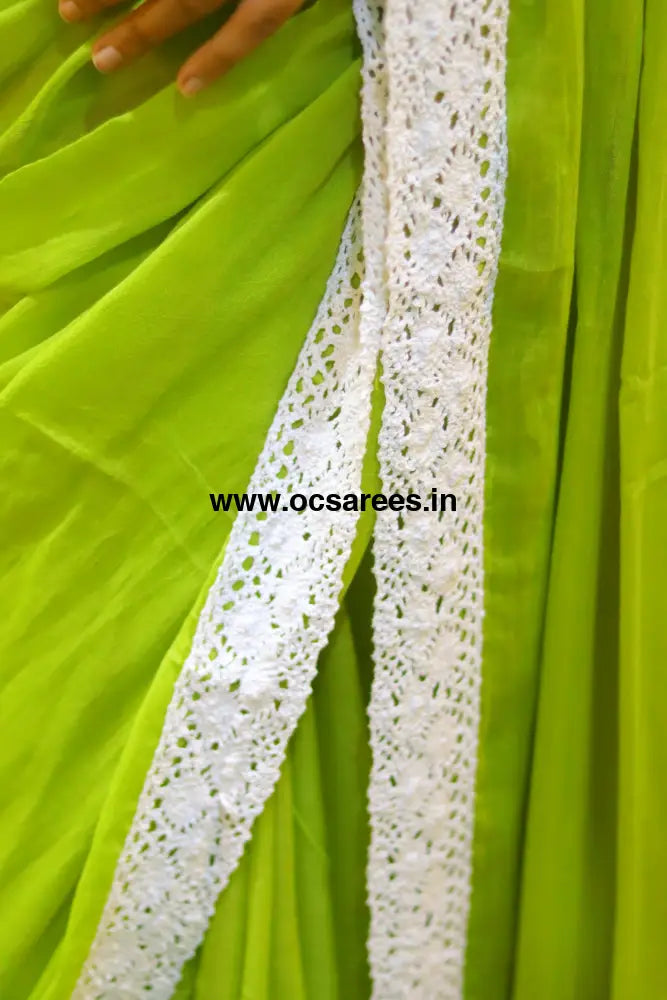 Pastel green chikankari lace