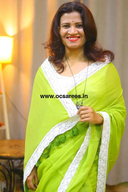 Pastel green chikankari lace
