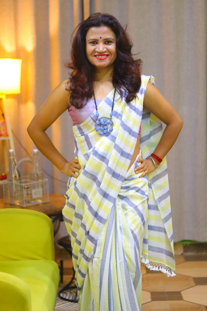 UnParallel beauty- white yellow blue stripes