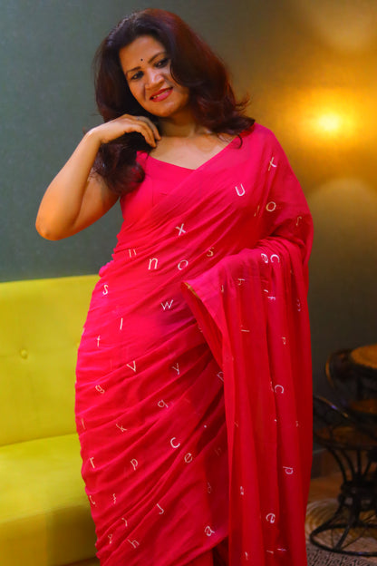 Akshar pink - alphabets saree