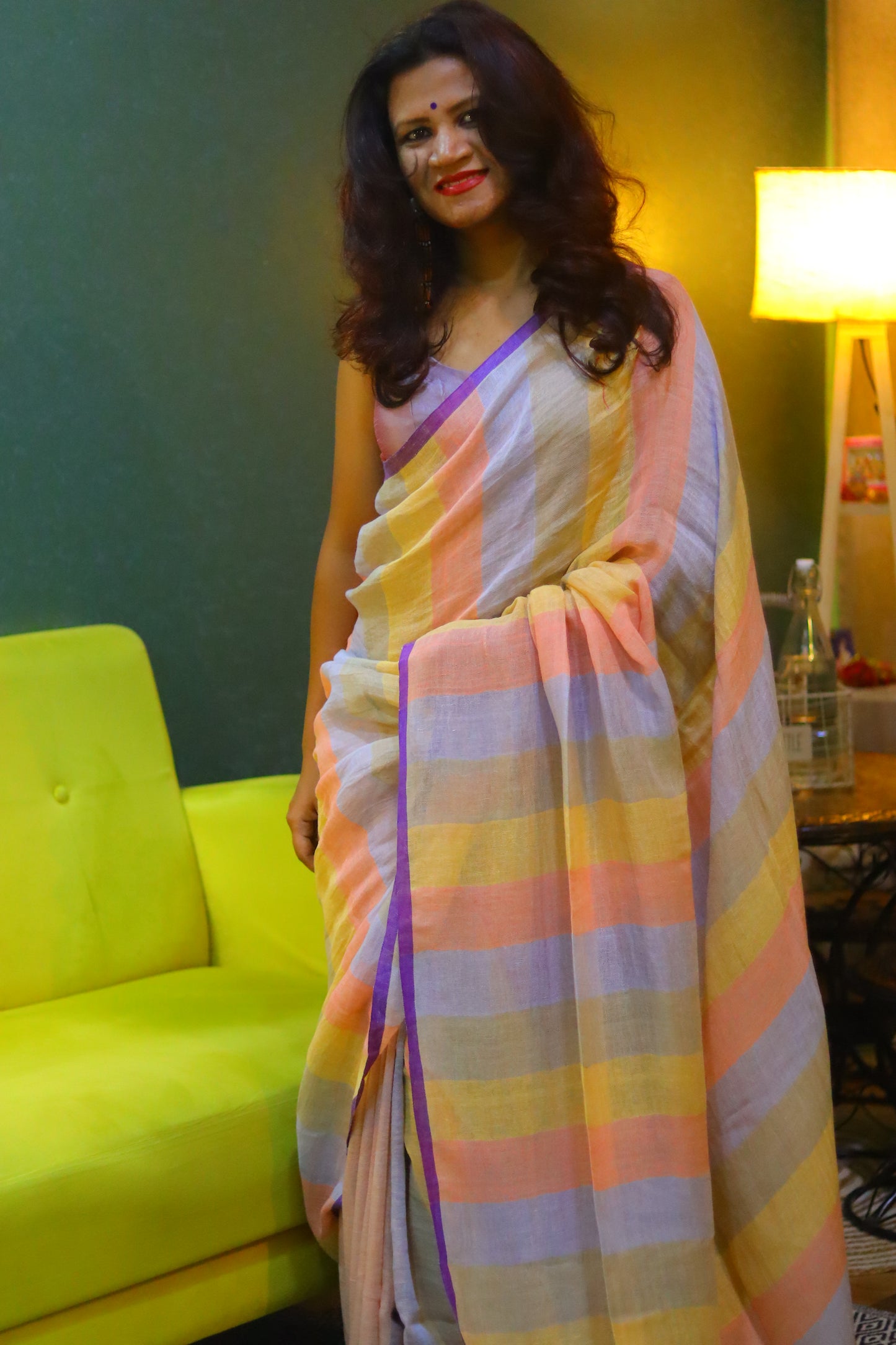 Jashn- linen stripes saree
