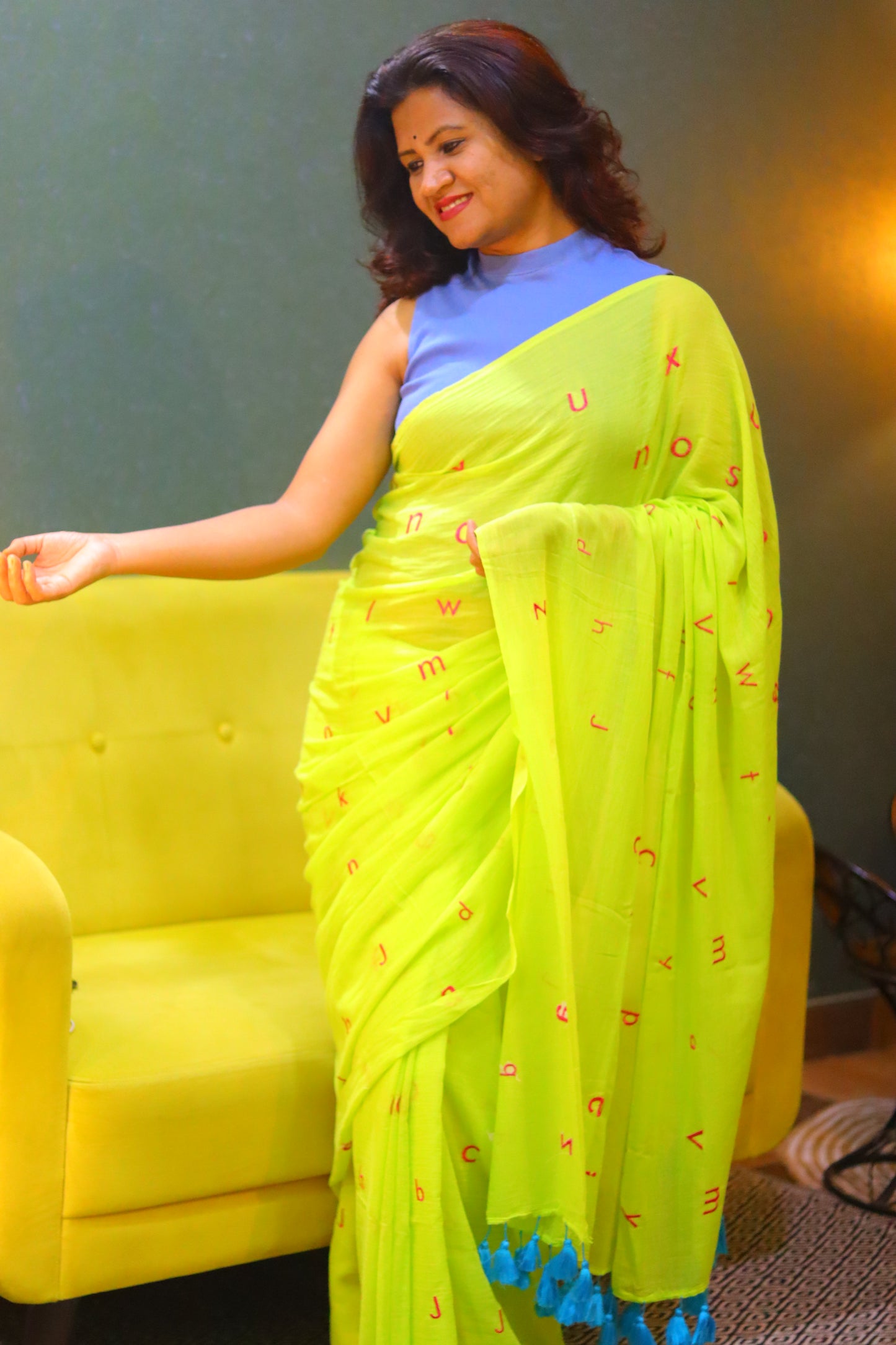 Akshar lime - alphabets saree