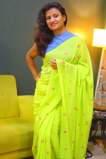 Akshar lime - alphabets saree