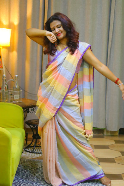 Jashn- linen stripes saree