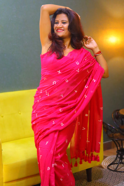 Akshar pink - alphabets saree
