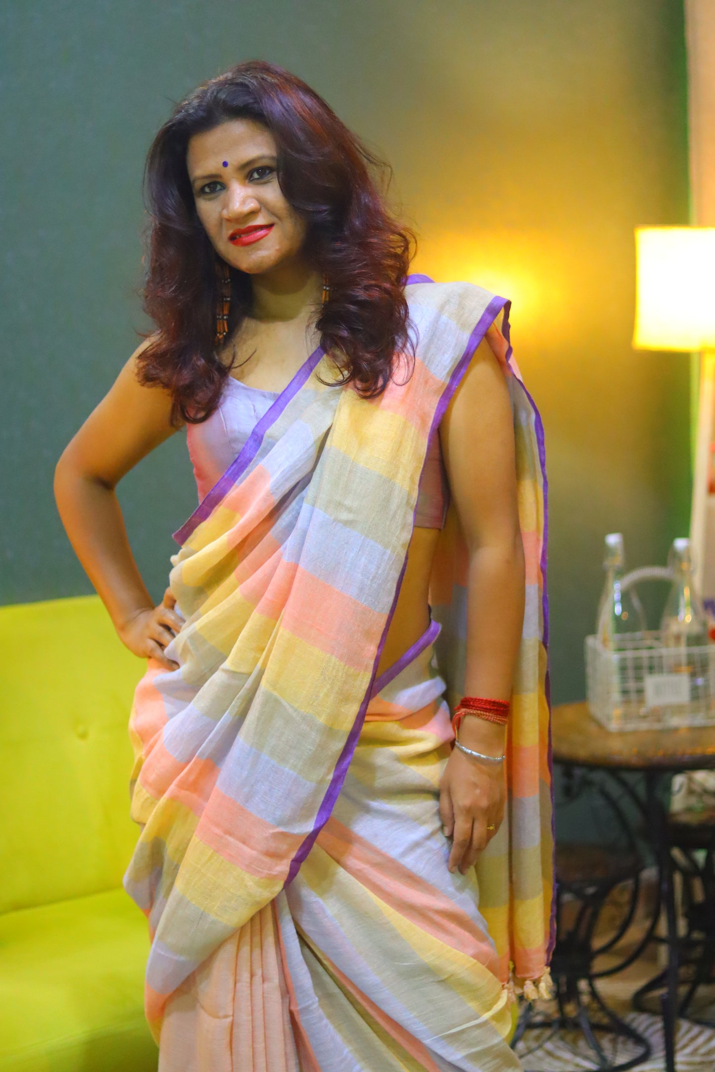 Jashn- linen stripes saree