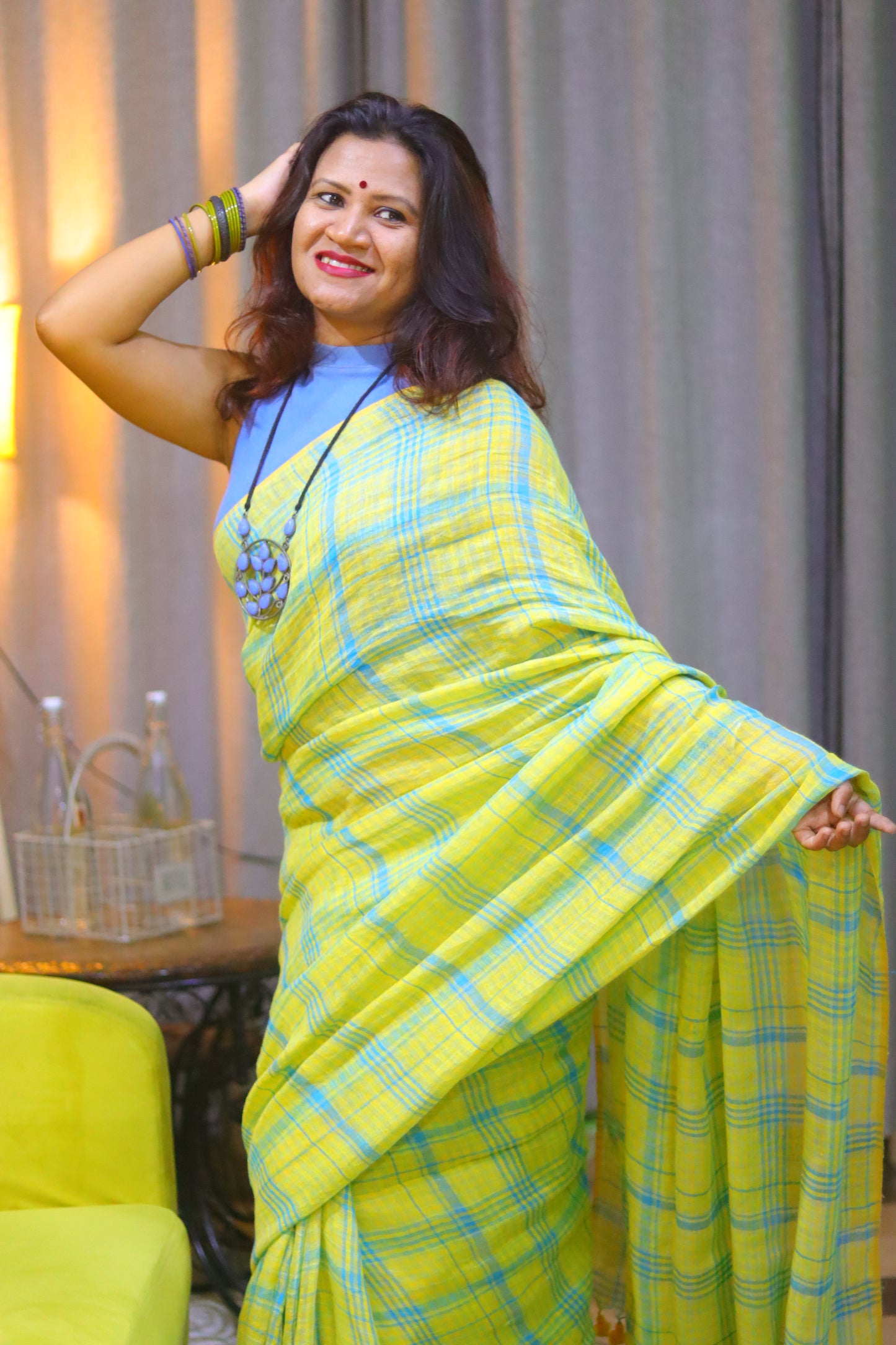 Haridra Tara - turmeric yellow linin saree
