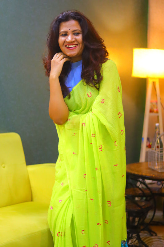 Akshar lime - alphabets saree