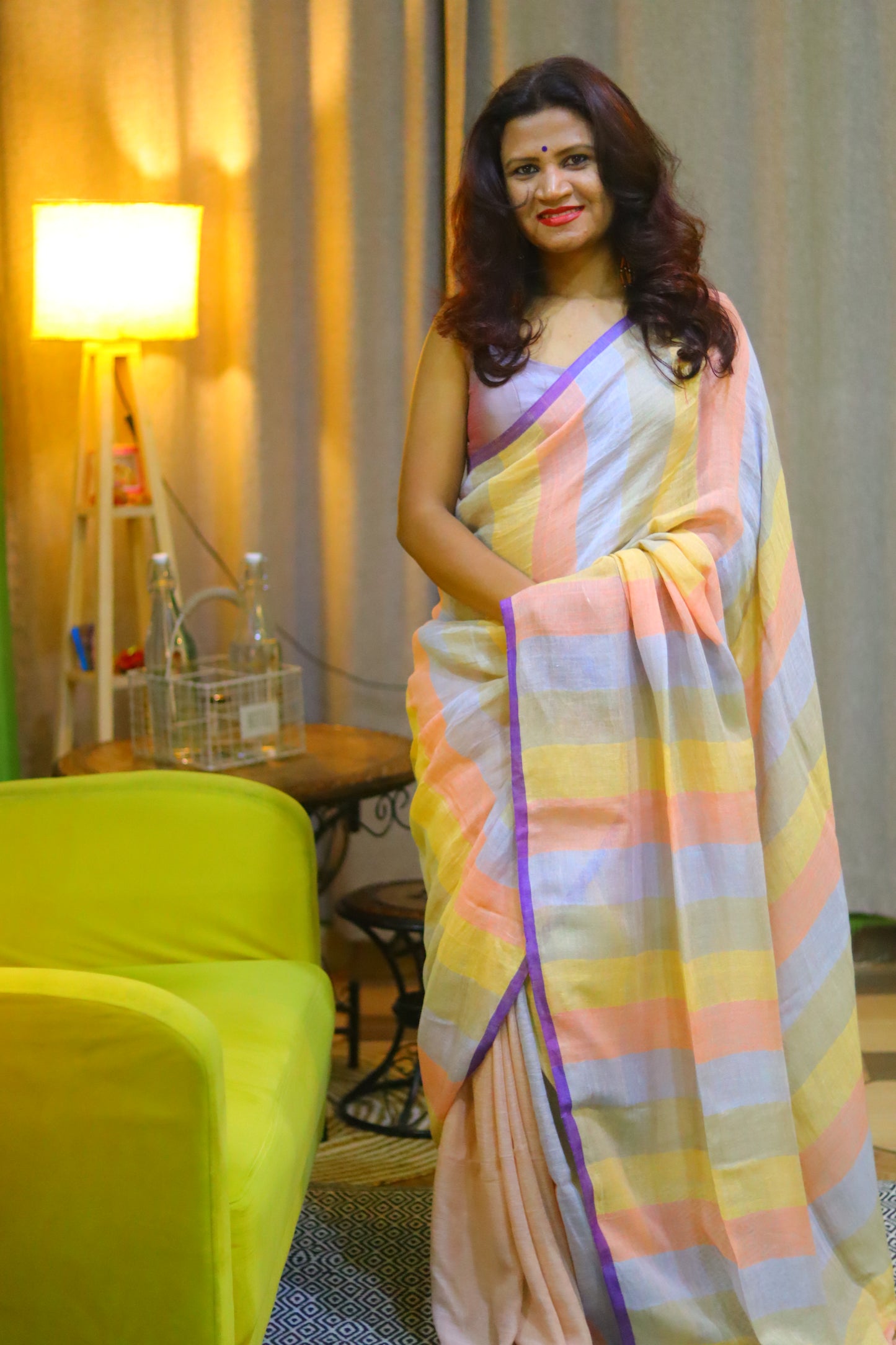 Jashn- linen stripes saree