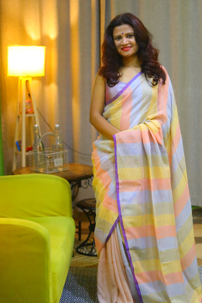 Jashn- linen stripes saree