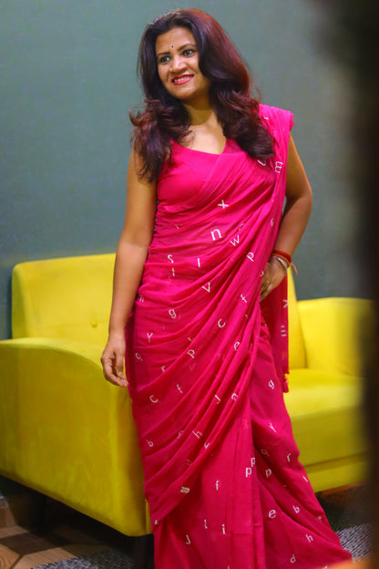 Akshar pink - alphabets saree