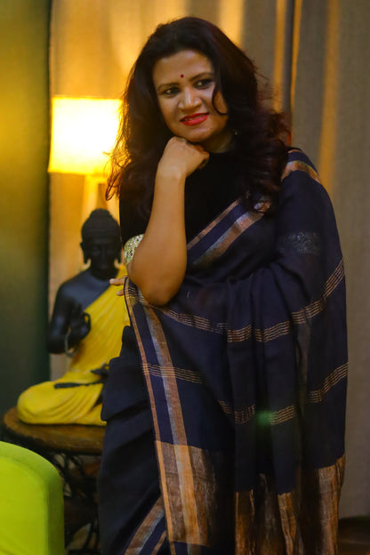 Tamra kanya- Black linen saree