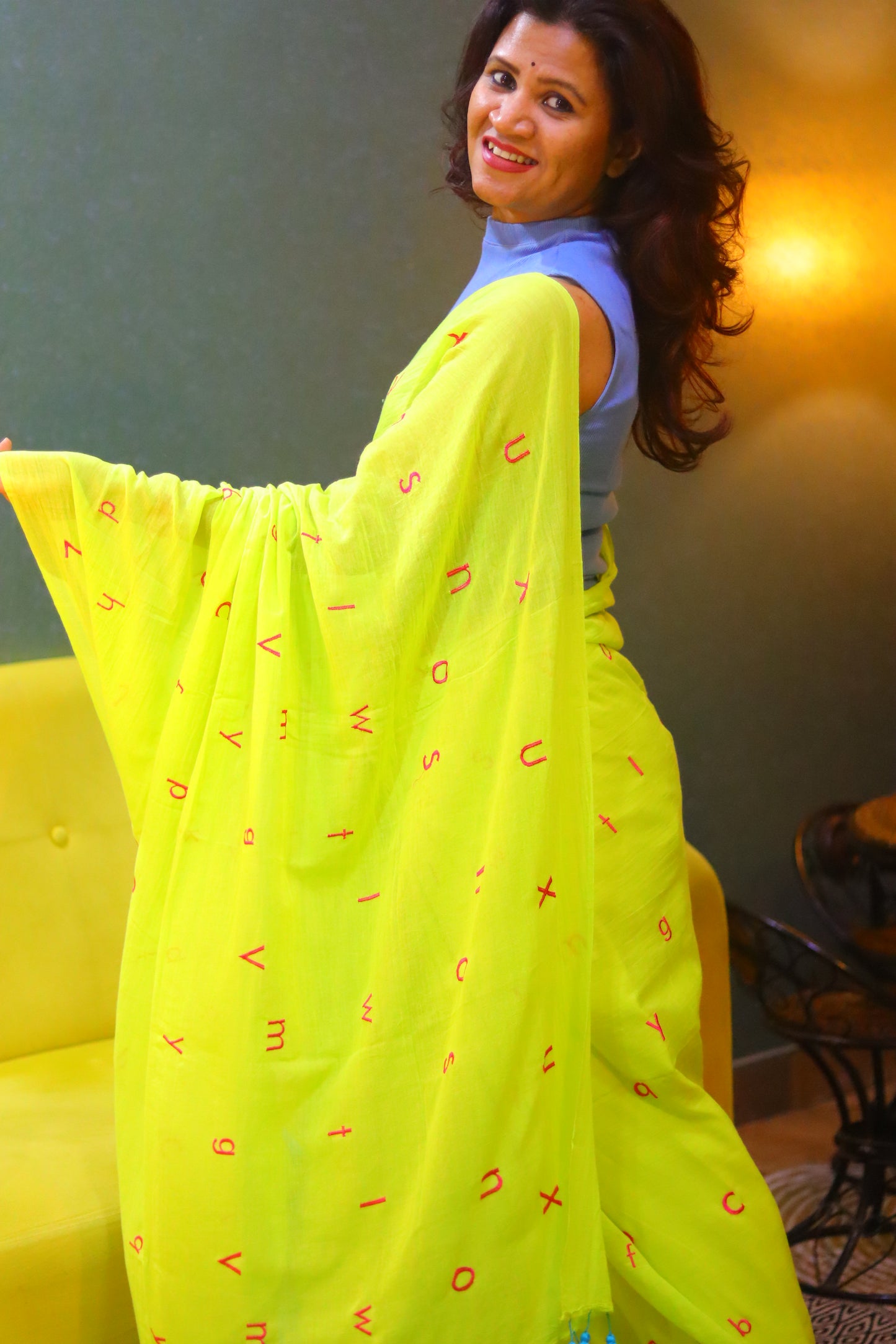 Akshar lime - alphabets saree