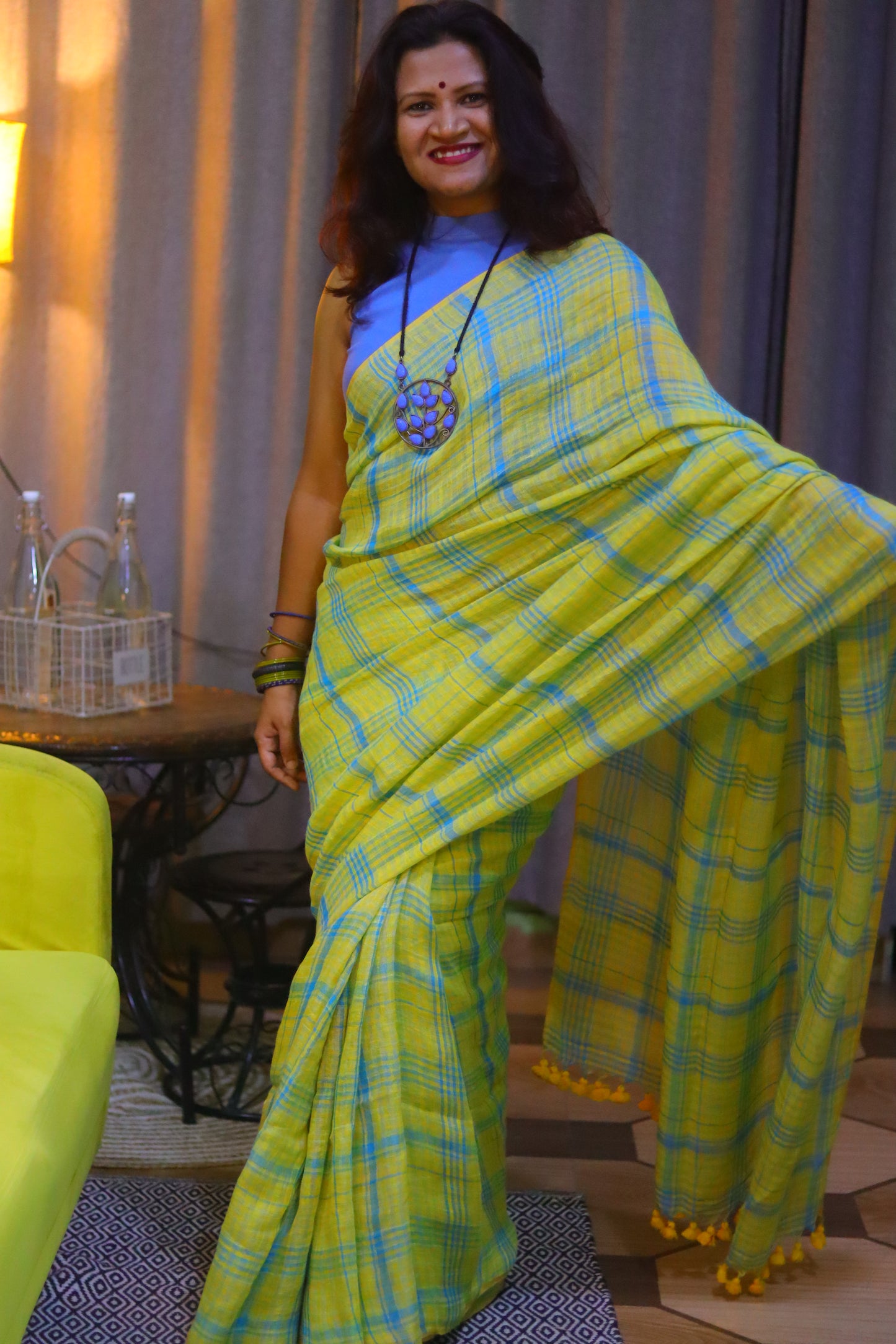 Haridra Tara - turmeric yellow linin saree
