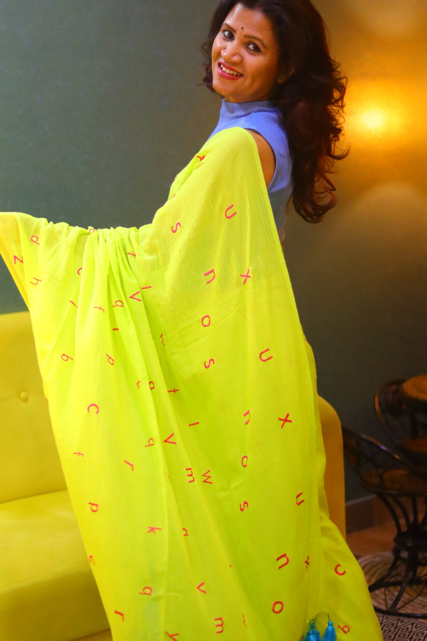 Akshar lime - alphabets saree