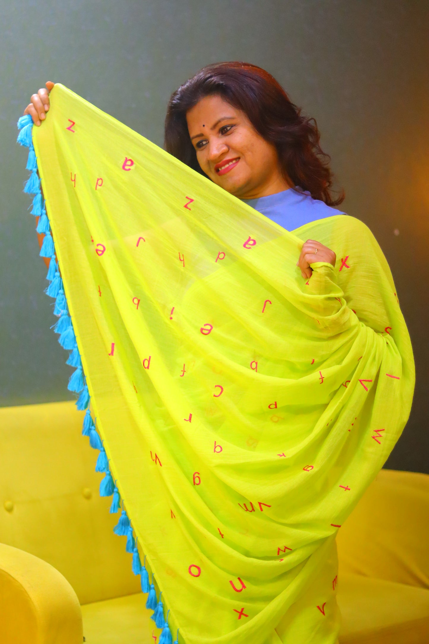 Akshar lime - alphabets saree