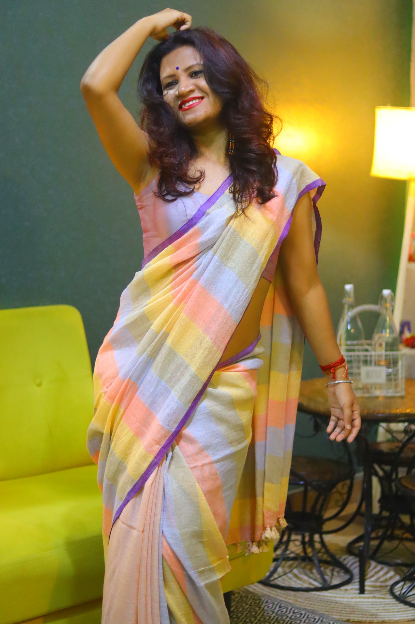 Jashn- linen stripes saree