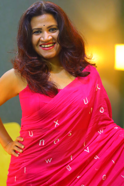 Akshar pink - alphabets saree