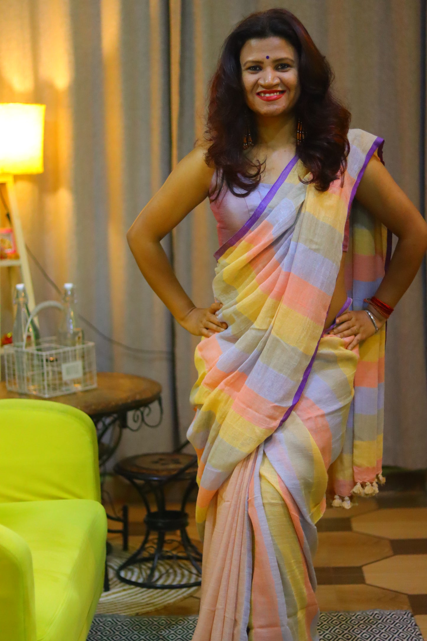 Jashn- linen stripes saree