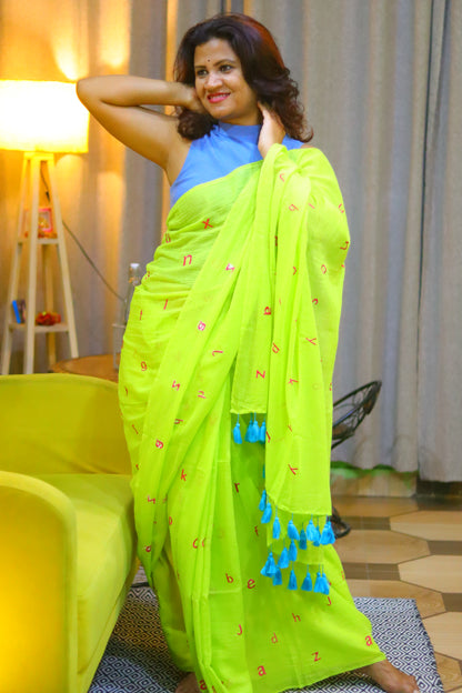 Akshar lime - alphabets saree
