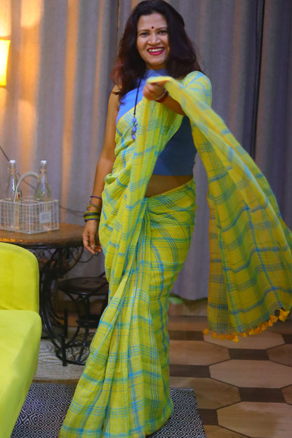 Haridra Tara - turmeric yellow linin saree